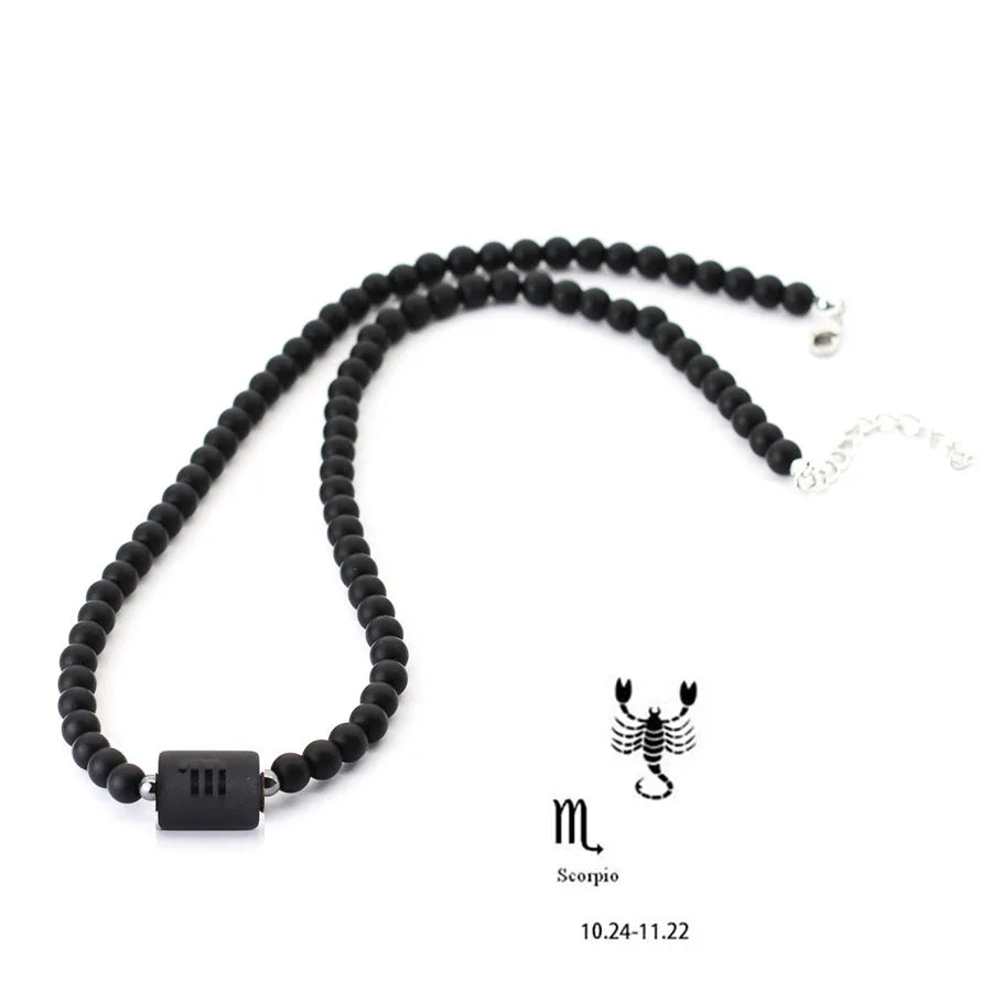 Stenpärlhalsband herr – svart onyx & stjärntecken