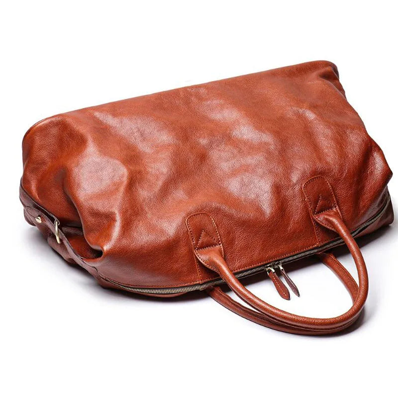 Lyxig weekendväska i äkta läder