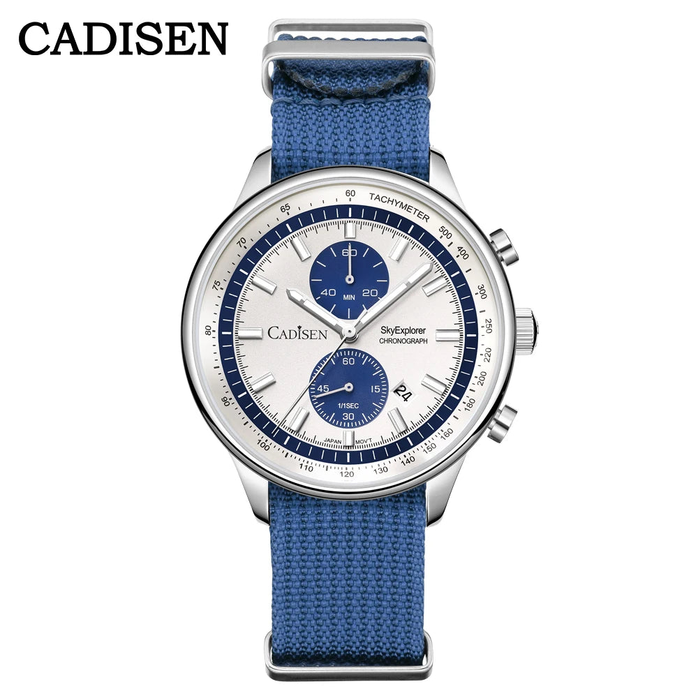 CADISEN 7066 kronograf herrklocka – Miyota 0S11 quartz, canvasarmband, 5ATM