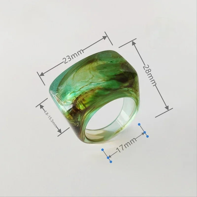 Vintage ring i resin & akryl – Geometrisk fyrkantig design för dam & herr