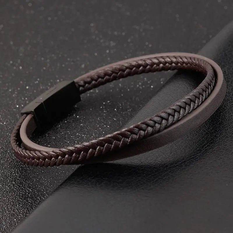 Läderarmband herr – flätat armband i dubbel design