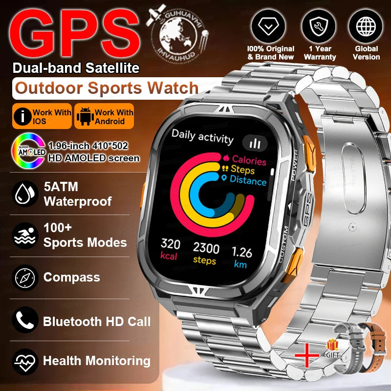 Militär Smartwatch GPS – 1.96” AMOLED & 10ATM vattentät