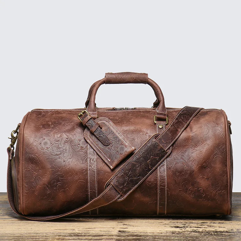 Resväska i äkta läder herr – vintage duffel bag i kohud