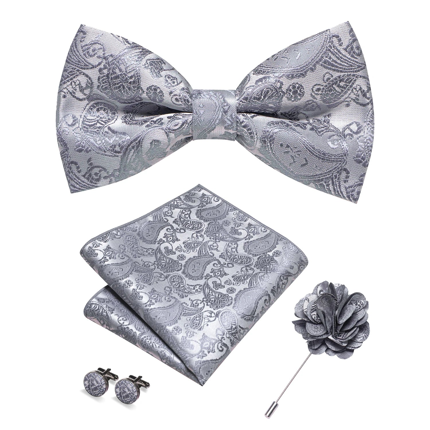 Flugset i siden – paisley med manschettknappar & brosch