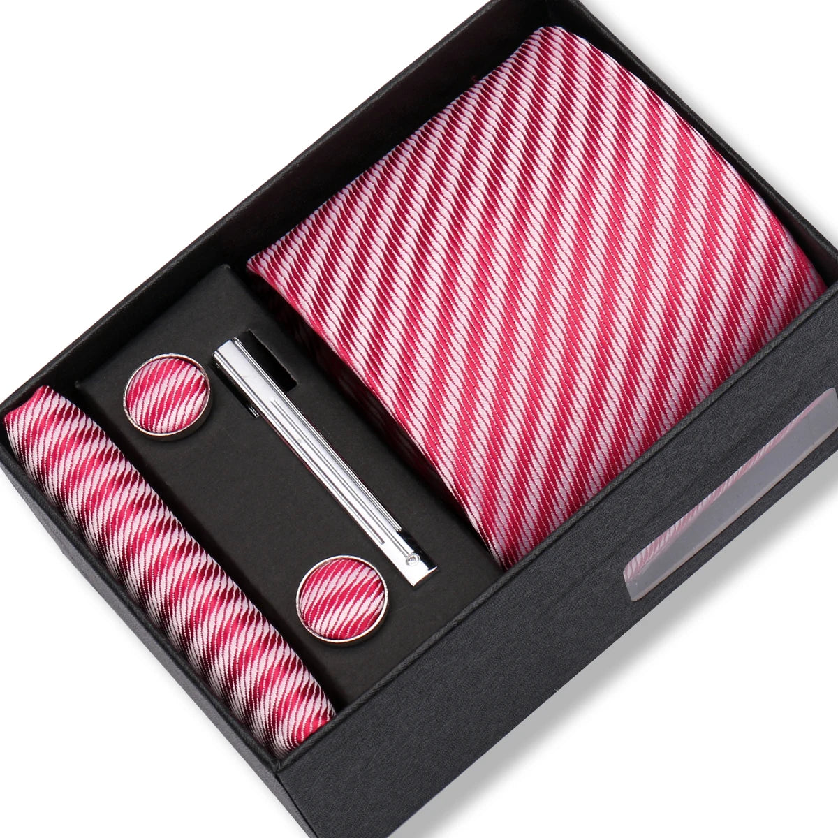 Slipsset herr 8 cm – jacquard slips, näsduk, manschettknappar & slipsnål