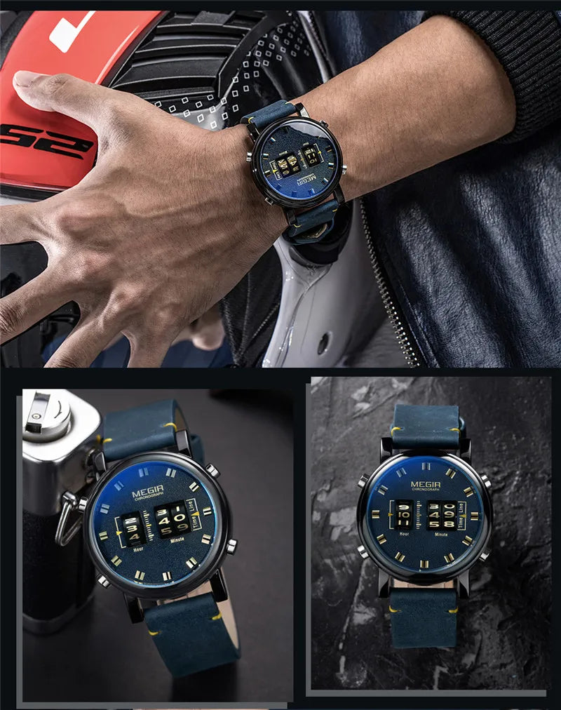 MEGIR Herrklocka – Sportig militärklocka med äkta läderband
