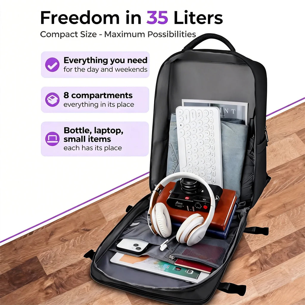 Stor reseryggsäck 35 L med skofack och laptopfack 15,6 tum