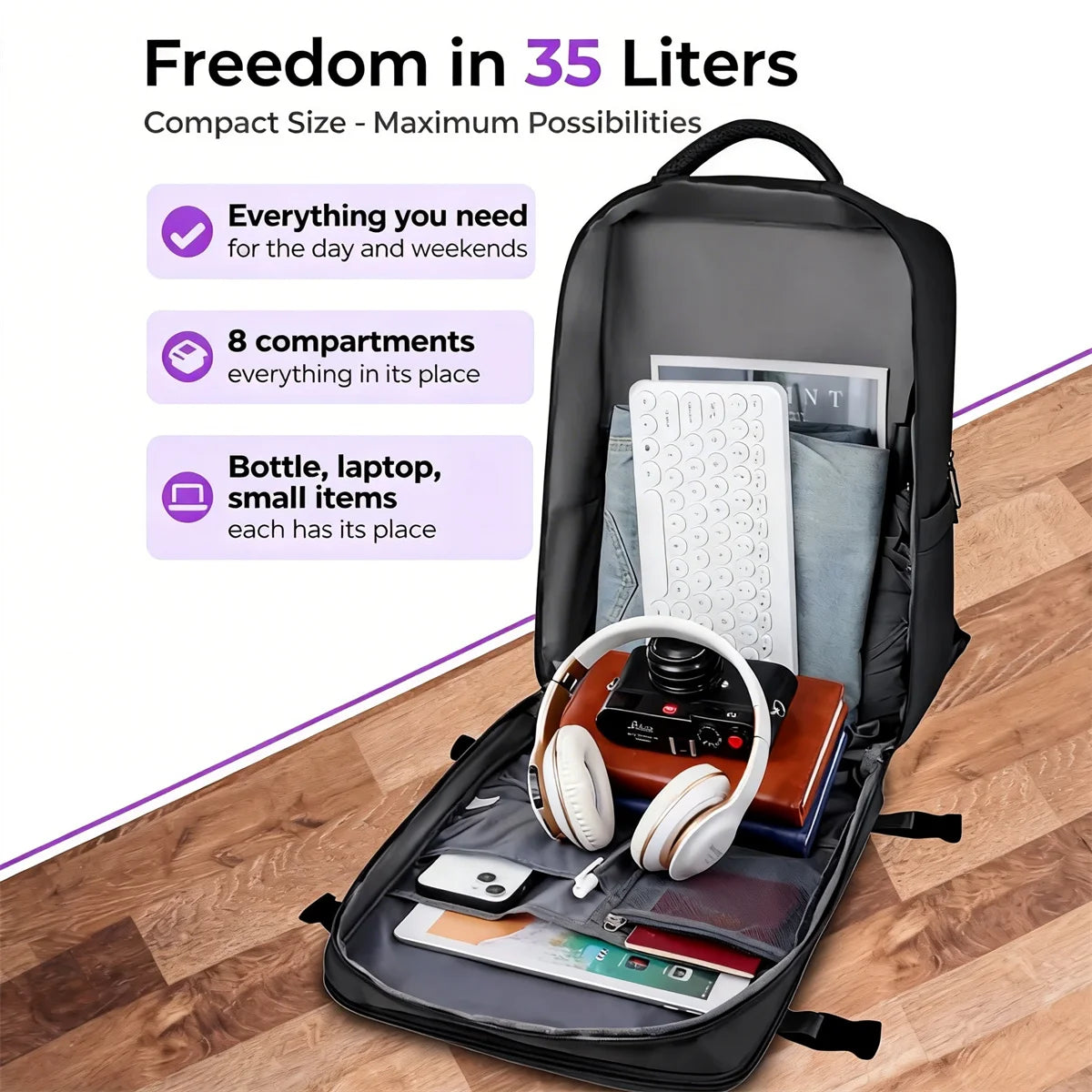 Stor reseryggsäck 35 L med skofack och laptopfack 15,6 tum