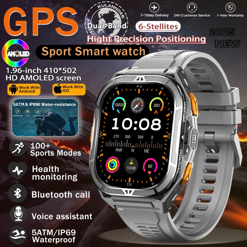 GPS Smartwatch Militärstil – 1.96” AMOLED & 10ATM vattentät