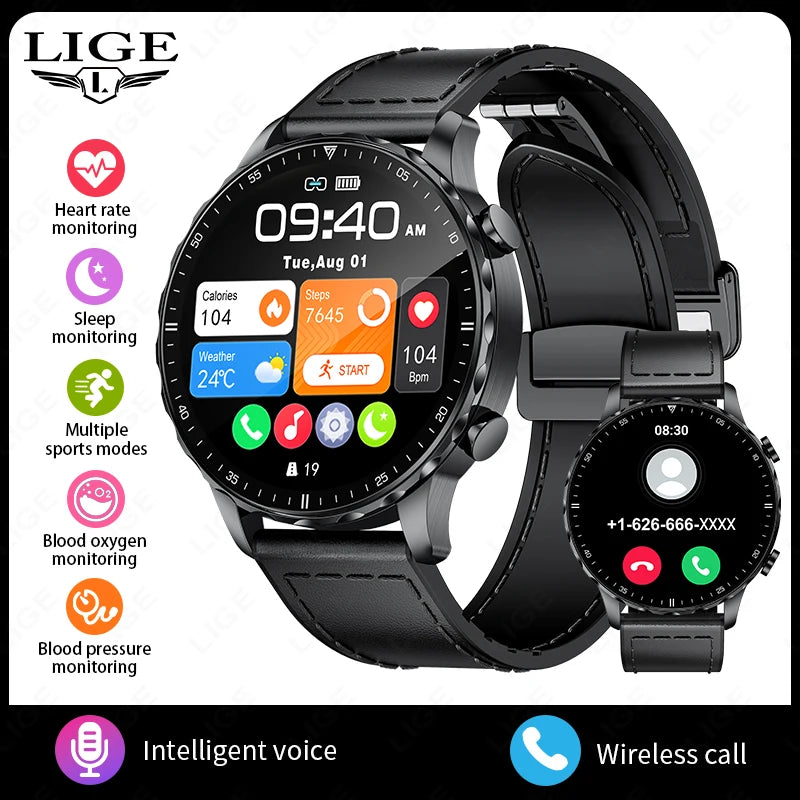 LIGE BW0664 smartwatch med Bluetooth-samtal och pulsmätning
