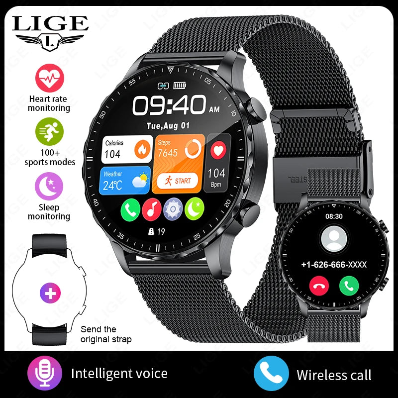 LIGE BW0664 smartwatch med Bluetooth-samtal och pulsmätning