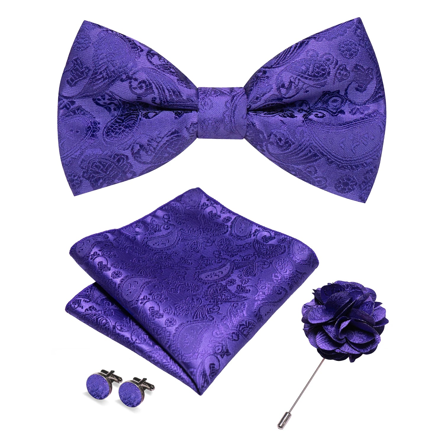 Flugset i siden – paisley med manschettknappar & brosch