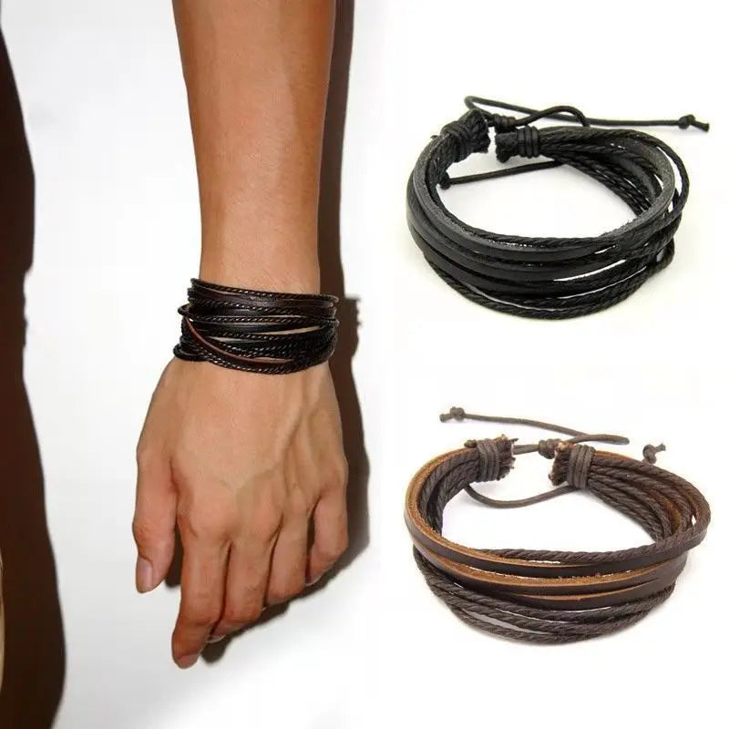 Läderarmband herr – flätat multilager