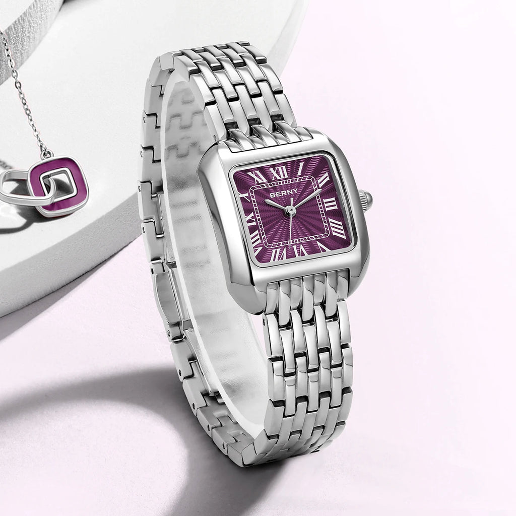 BERNY fyrkantig damklocka i rostfritt stål – elegant quartz