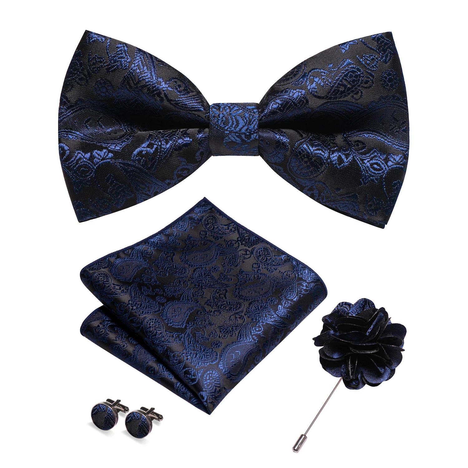Flugset i siden – paisley med manschettknappar & brosch