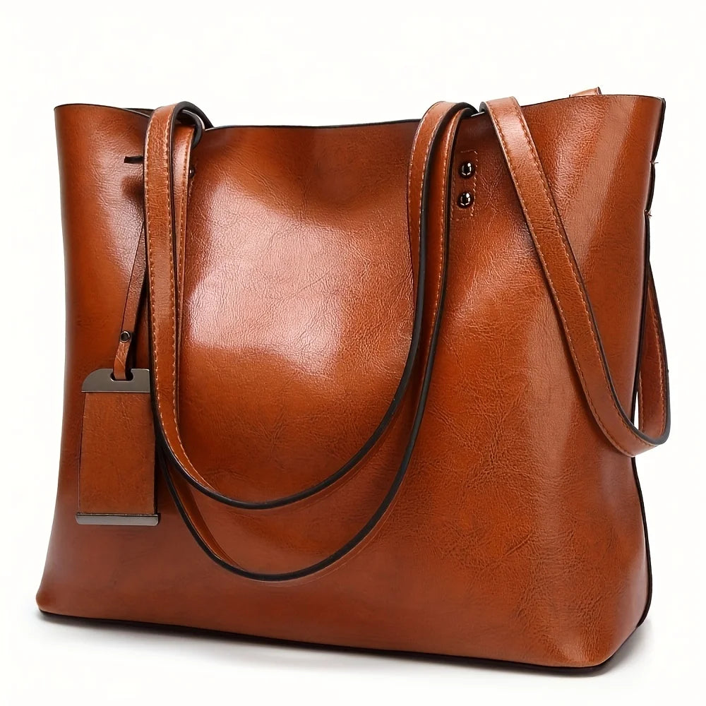 Tote bag dam i retro PU-läder – arbetsväska med laptopfack