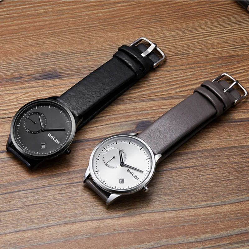 Stilren quartz herrklocka – Klassisk design med läderarmband