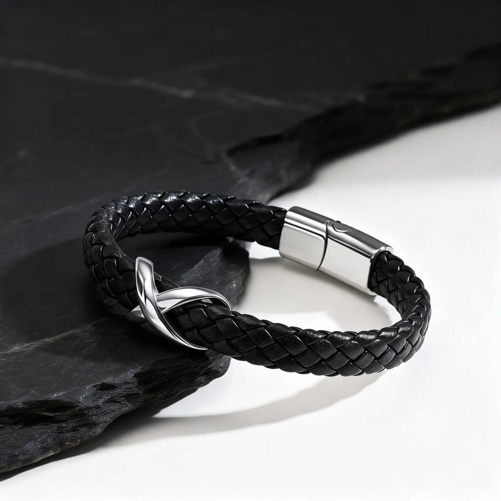 Infinity läderarmband herr – svart & rostfritt stål