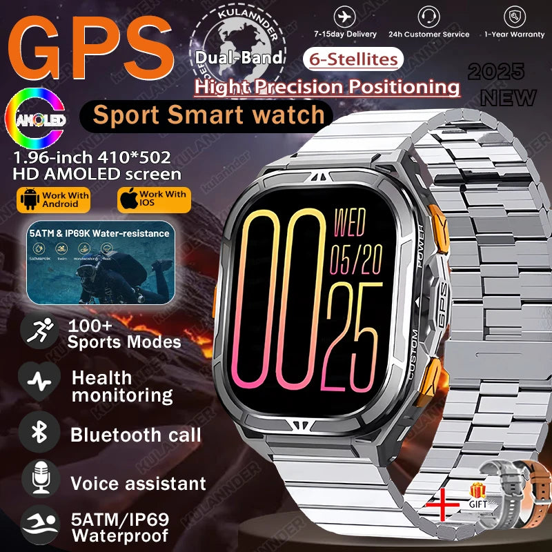 GPS Smartwatch Militärstil – 1.96” AMOLED & 10ATM vattentät