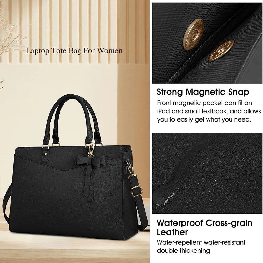 Laptop tote bag dam 15.6 tum – elegant arbetsväska i PU-läder