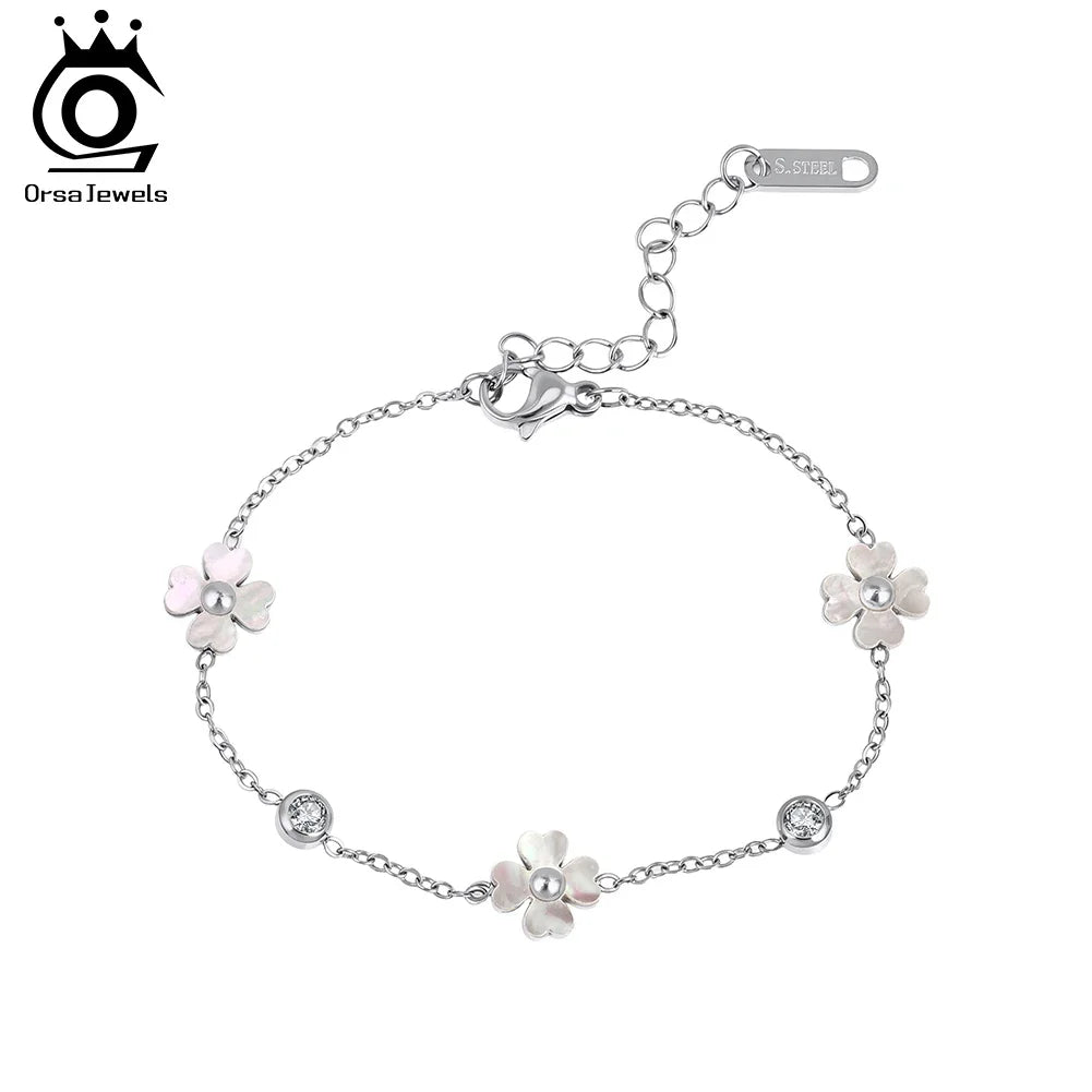 ORSA JEWELS damarmband – blomma med zirkonia i rostfritt stål