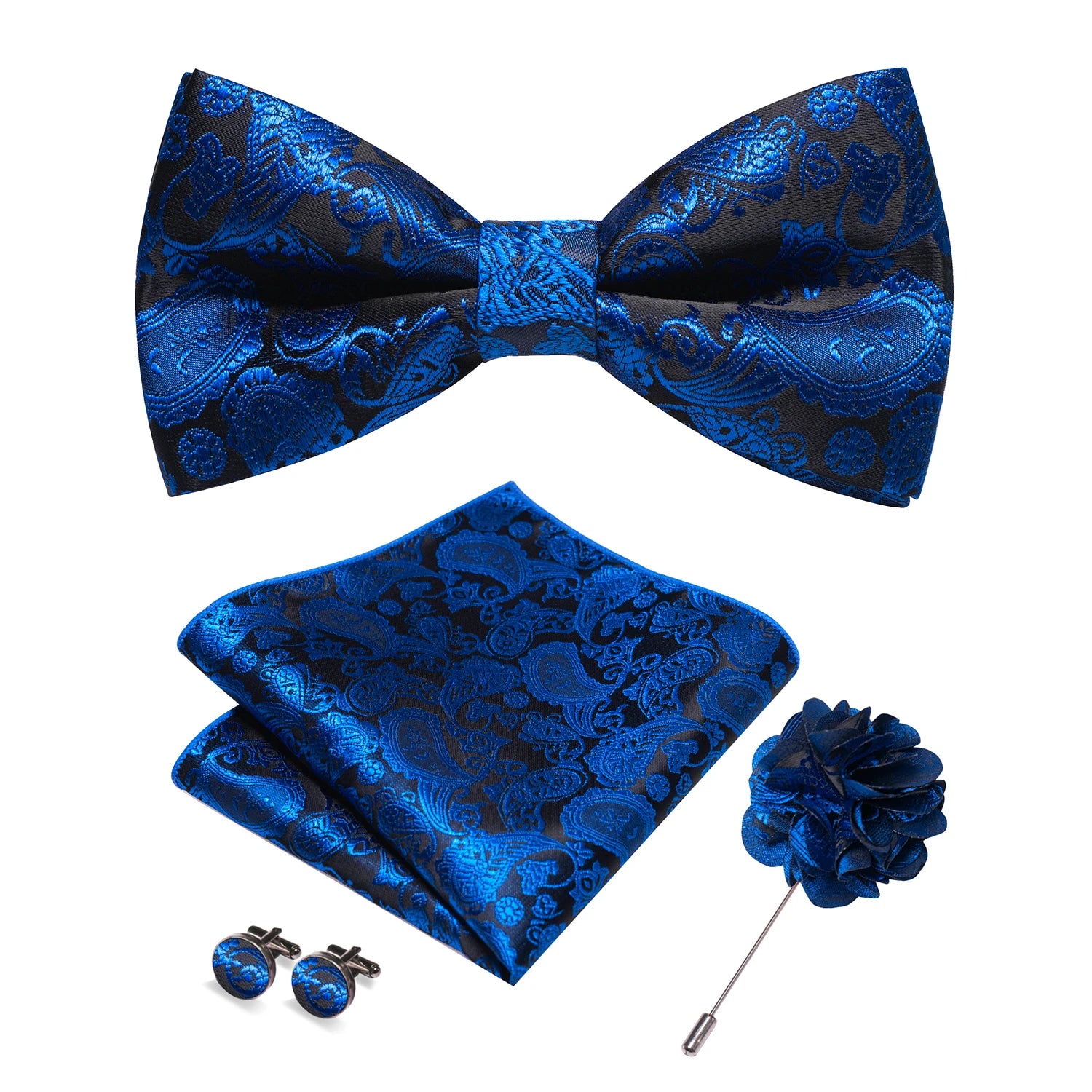 Flugset i siden – paisley med manschettknappar & brosch