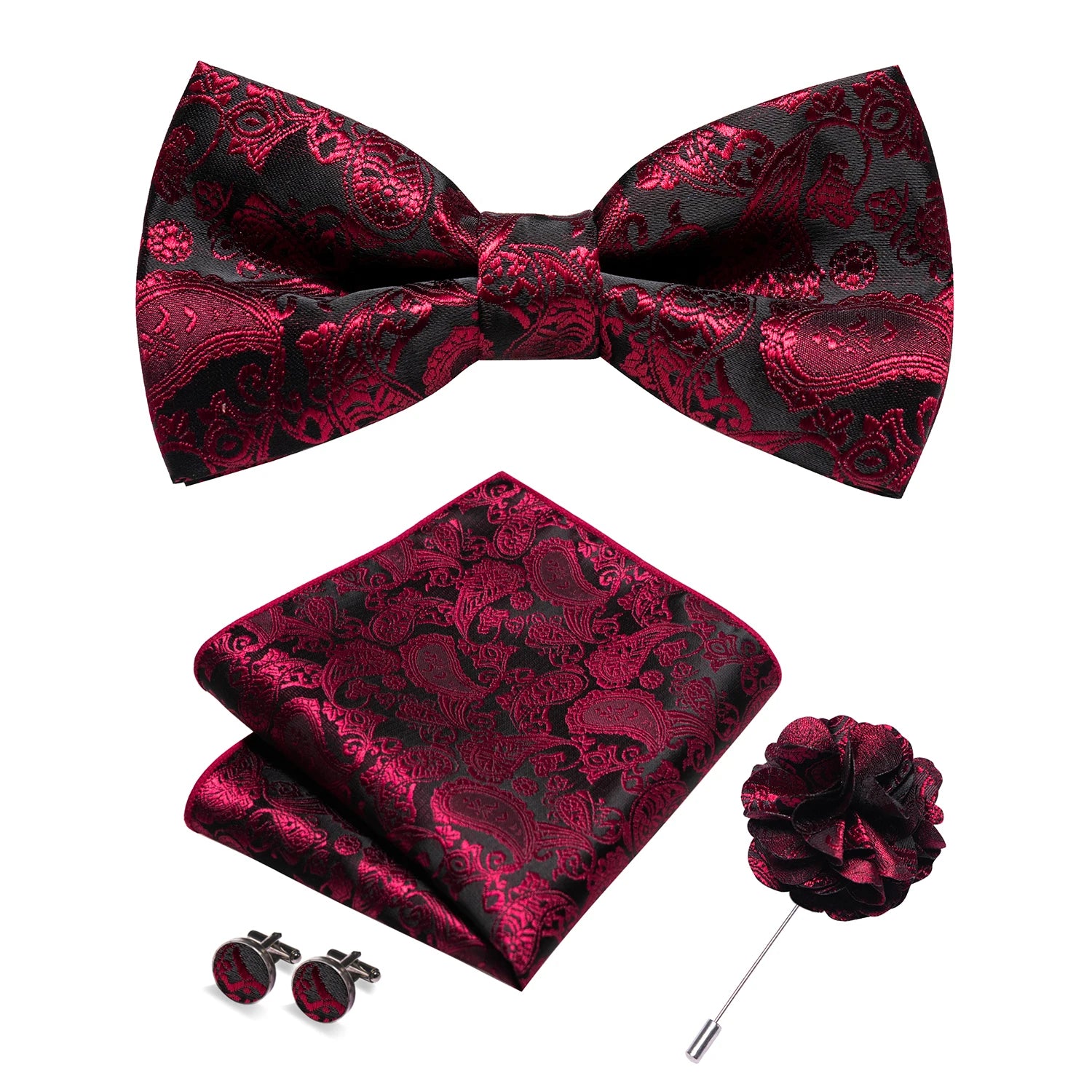 Flugset i siden – paisley med manschettknappar & brosch