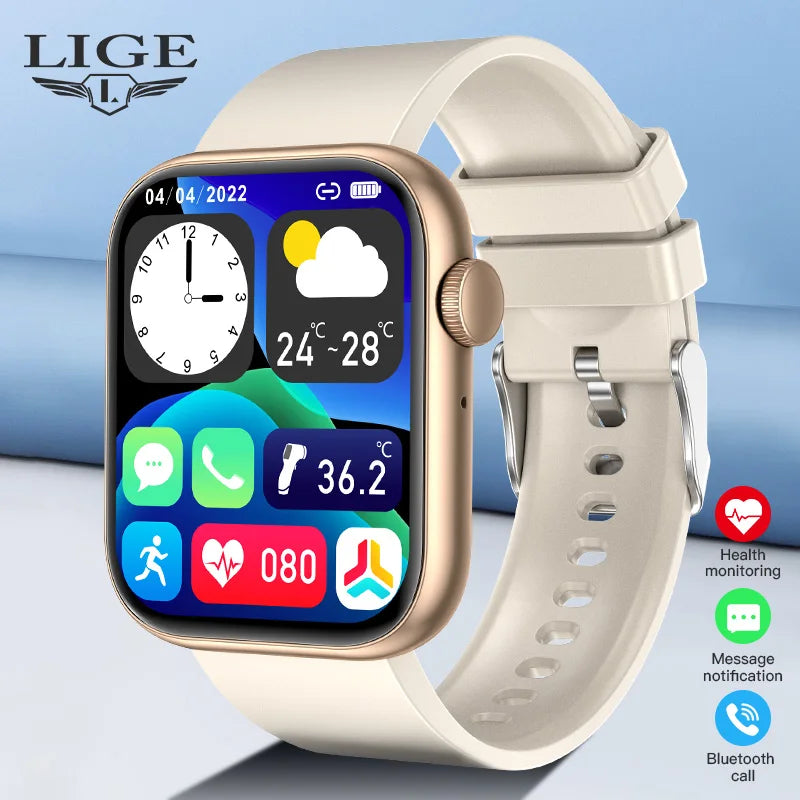 LIGE Smartwatch 1.85” – Bluetooth-samtal & temperaturmätning