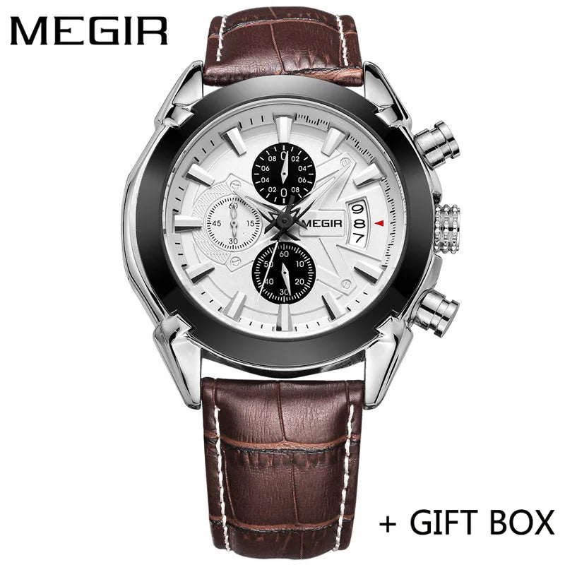MEGIR Herrklocka – Sportig militärklocka med läderband