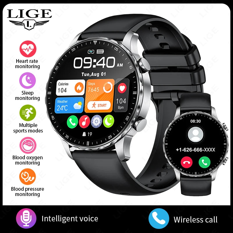 LIGE BW0664 smartwatch med Bluetooth-samtal och pulsmätning