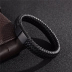 Retro läderarmband för män – Flätat läder, svart