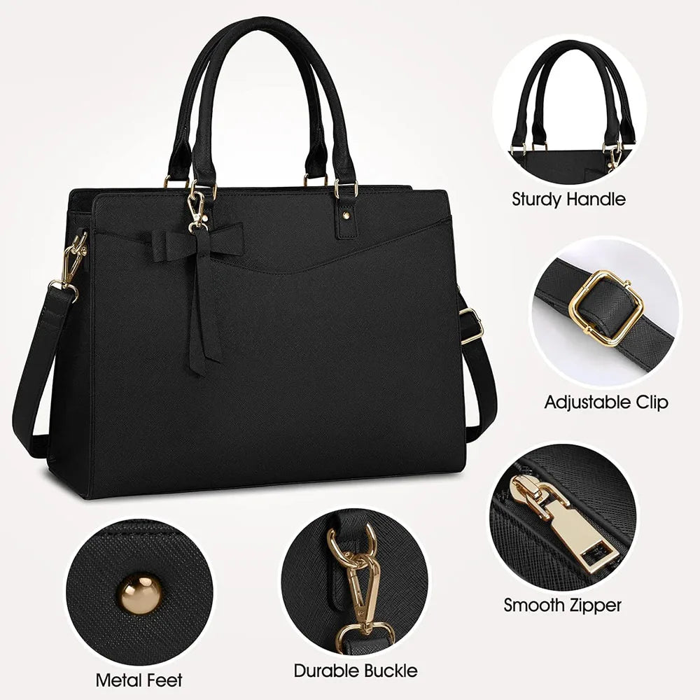 Laptop tote bag dam 15.6 tum – elegant arbetsväska i PU-läder