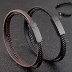 Läderarmband herr – flätat armband i dubbel design