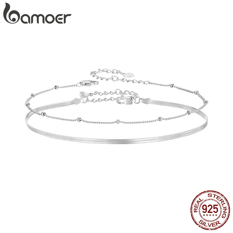 BAMOER fotlänk i äkta 925 sterling silver med ormkedja