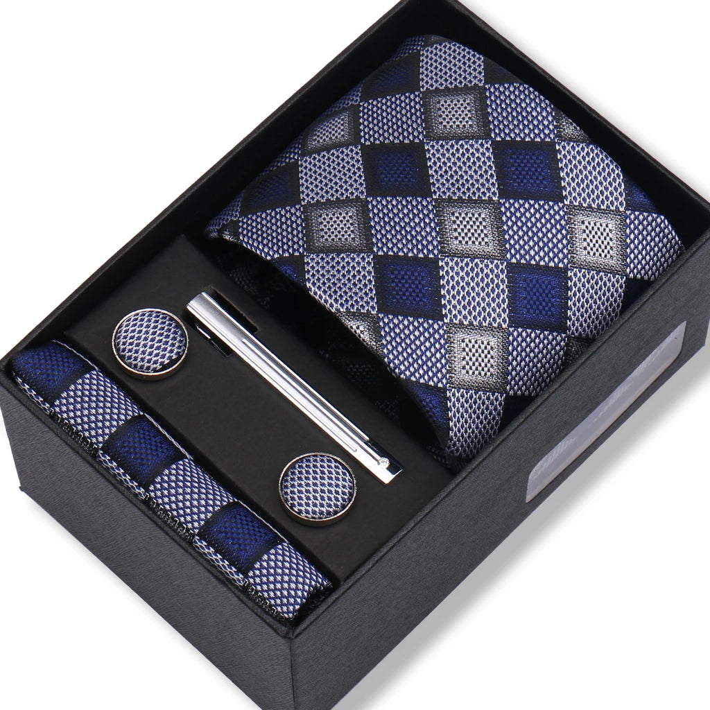 Slipsset herr 8 cm – jacquard slips, näsduk, manschettknappar & slipsnål