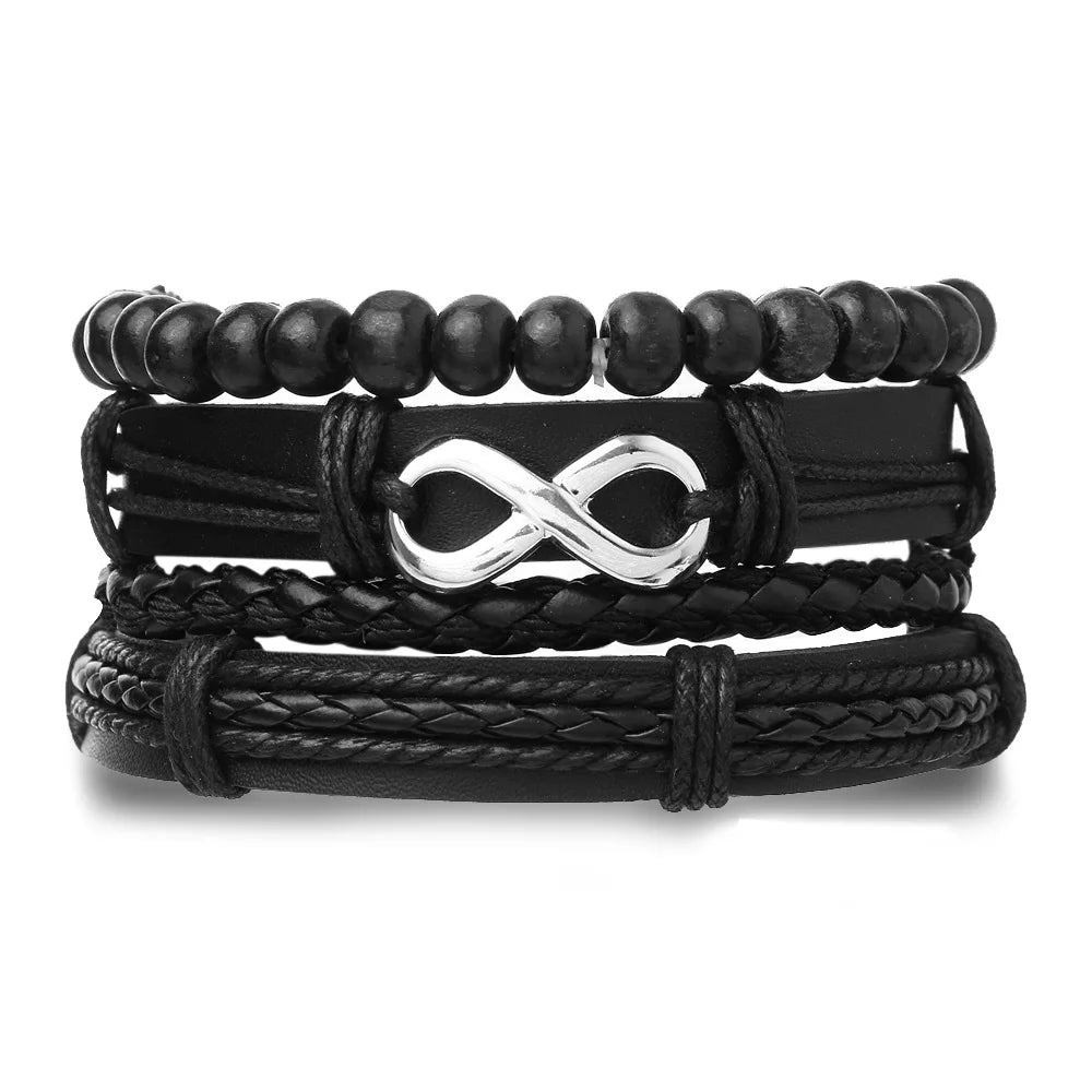 Läderarmband Herr – Flätade Armband med Träpärlor & Berlocker