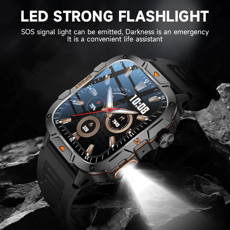 LIGE Rugged Military Smartwatch 1.96” – Bluetooth & ficklampa