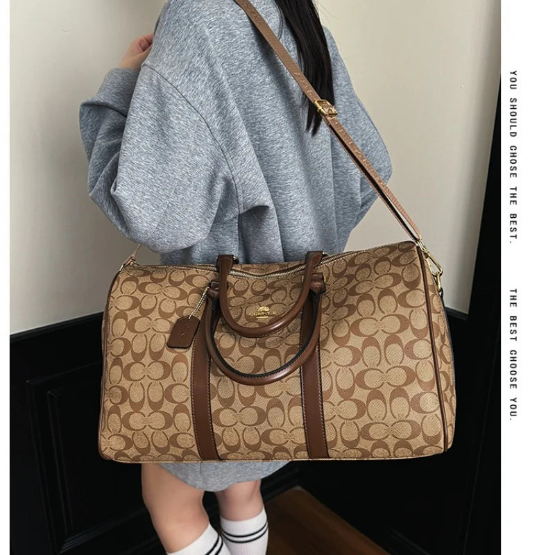 Weekendbag i PU med canvas-look – stor duffel för resa och gym