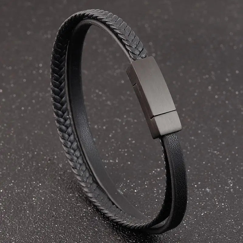 Läderarmband herr – flätat armband i dubbel design