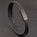Läderarmband herr – flätat armband i dubbel design