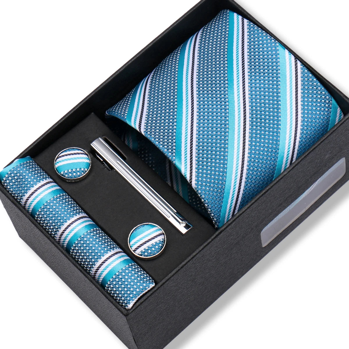 Slipsset herr 8 cm – jacquard slips, näsduk, manschettknappar & slipsnål