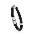 Läderarmband herr multilayer – svart armband i rostfritt stål