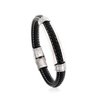 Läderarmband herr multilayer – svart armband i rostfritt stål