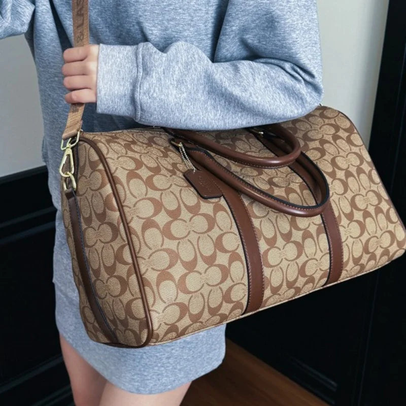 Weekendbag i PU med canvas-look – stor duffel för resa och gym