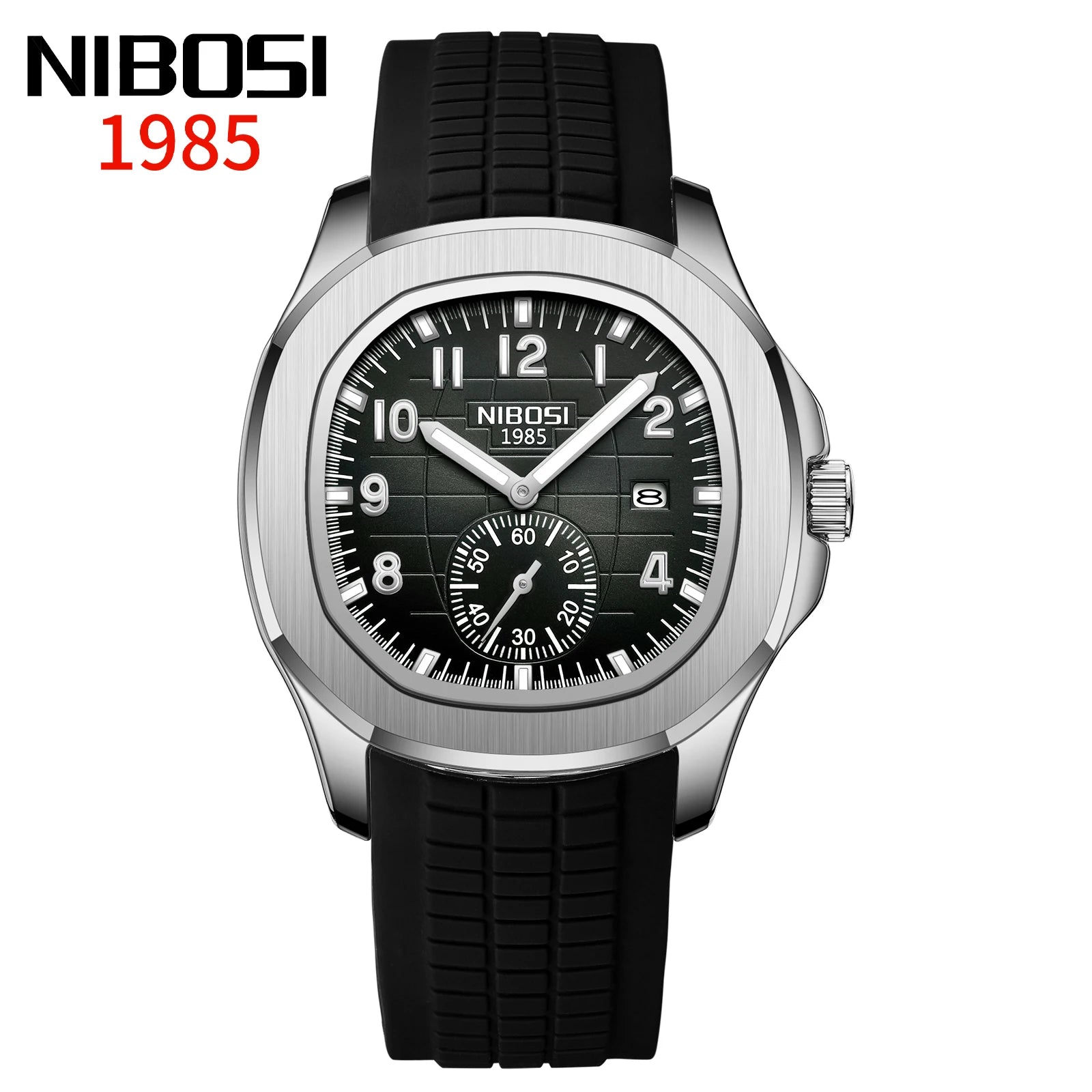 NIBOSI Herrklocka – Fyrkantig quartzklocka i rostfritt stål med datum