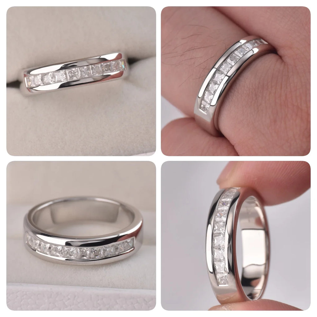 NEWSHE herrring i 925 silver med prinsesslipad moissanit