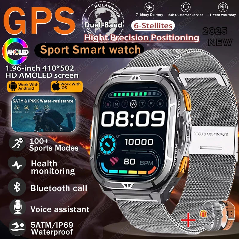 GPS Smartwatch Militärstil – 1.96” AMOLED & 10ATM vattentät
