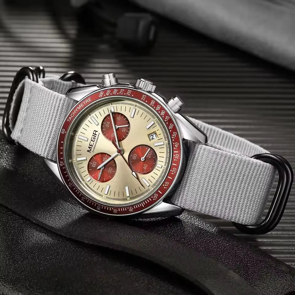 Herrklocka MEGIR svart – sport canvas kronograf