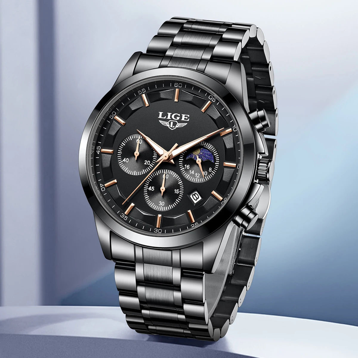 LIGE herrklocka quartz med månfas och datum