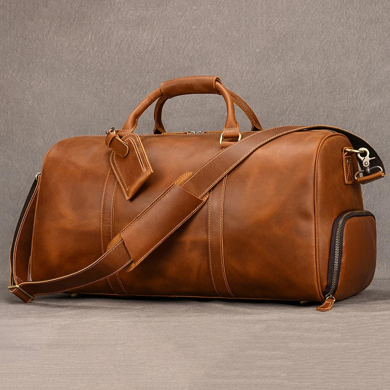 Weekendbag i äkta läder – resväska / duffelbag